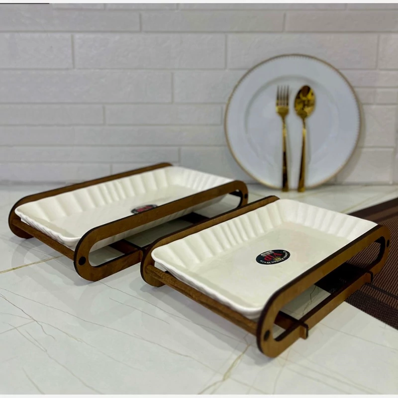 شیرینی خوری و رولت خوری سرامیکی پایه چوبی